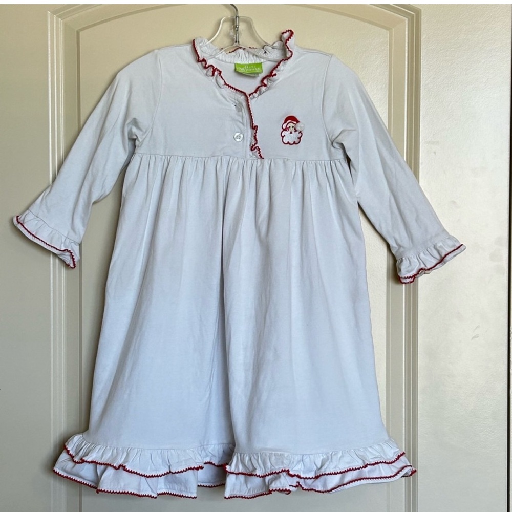 White Christmas Nightgown with Red Trim